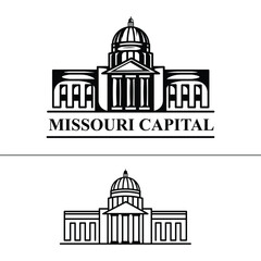 missouri Capitol famous building of United states of America. Silhouette of Capital city building in black and white. Vector icon for Washington D.C building. Popular tourist spot png.