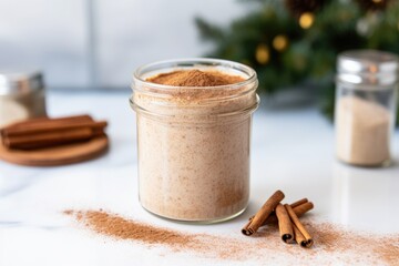 Canvas Print - flaxseed smoothie with a dusting of cinnamon on a kitchen countertop