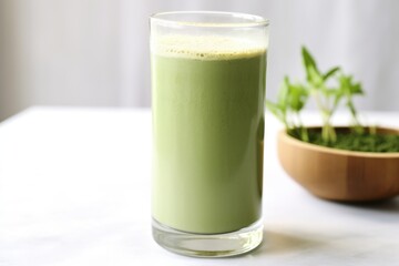 Canvas Print - matcha latte in a tall glass, mint sprig on top