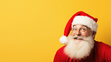 Middle Age Senior Man Wearing Santa Christmas Hat Isolated Yellow Background, Happy Smile Face.
