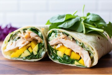 Poster - close-up of a wrap with chicken, mango, and mint