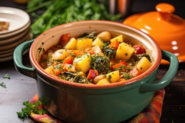 Wall Mural - homemade vegetable soup in a ceramic bowl