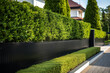 Green hedge Metal Fence of residential house luxury