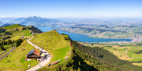 Wall Mural - View from Rigi mountain on Swiss Alps, Lake Lucerne and Pilatus mountains panorama in Switzerland