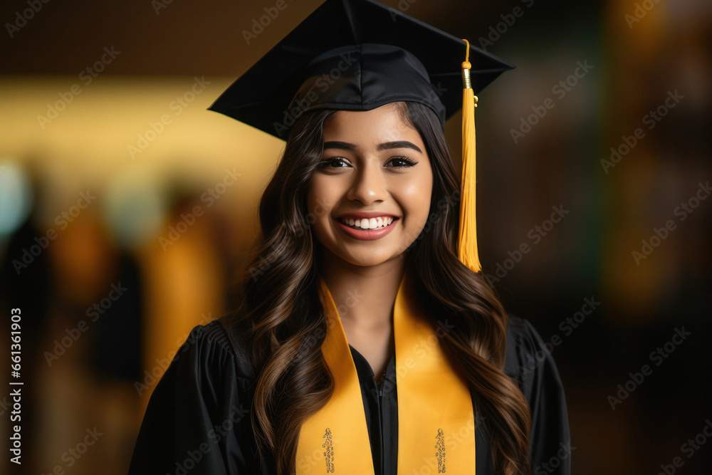 Hind Rajab Graduation Robe Young Indian woman wearing graduation robes Stock Illustration | Adobe ...