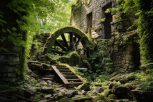An Old  Mill, Abandoned And Partially Covered In Overgrown Vegetation, Evoking A Sense Of History And Untold Stories