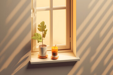 Poster - plant on window simple 3d rendering style