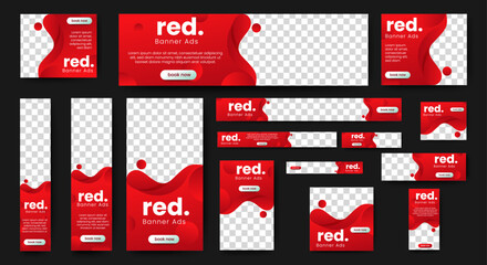 Poster - red web banners templates, standard sizes with space for photo, modern design. vector