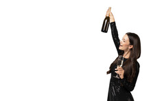 PNG Party Girl With Champagne And Glass Isolated On White Background.