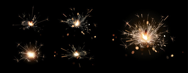 Poster - Sparkler light vector set. Collection of realistic bengal fire