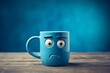 Blue mug with sad face because is blue monday