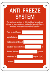 Wall Mural - Sprinkler shut off sign and labels anti freeze system