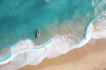 Wall Mural - Wave and boat on the beach, top view