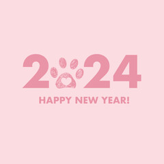 Wall Mural - 2024 baby pink colored text with hearts. Happy new year greeting card