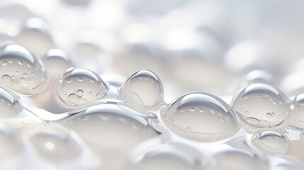 Wall Mural - Close-up of white transparent drops liquid bubbles molecules