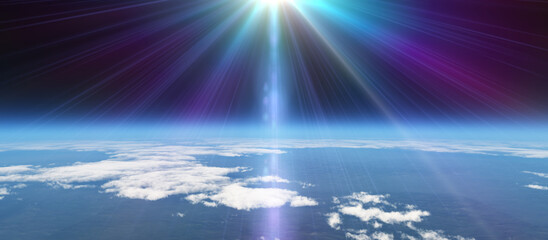 Wall Mural - sunrise from space aurora, 3d rendering