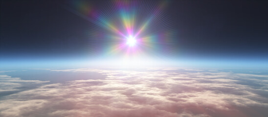 Wall Mural - sunrise from space aurora, 3d rendering