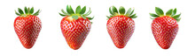 Set Of Red Strawberries , Isolated On A Transparent Background. PNG, Cutout, Or Clipping Path.