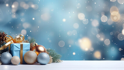 Wall Mural - christmas background with christmas baubles, gifts decoration - xmas theme