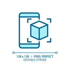 Poster - 2D pixel perfect editable blue AR application icon, isolated monochromatic vector, thin line illustration representing VR, AR and MR.