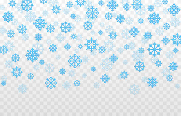 Wall Mural - Snow background png. Vector volumetric snowflakes. Snowflakes of different shapes. Snowfall, blizzard, falling snowflakes. Christmas background.