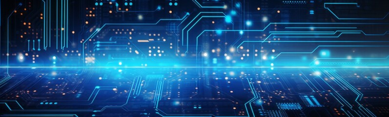 Aufkleber - Futuristic banner of a digital circuit with glowing chips or microchip