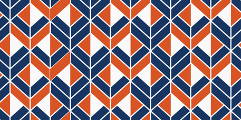 Poster - Blue-orange abstract rhombuses. Vector pattern of identical rhombuses, geometric pattern. Diamonds and chevrons around.