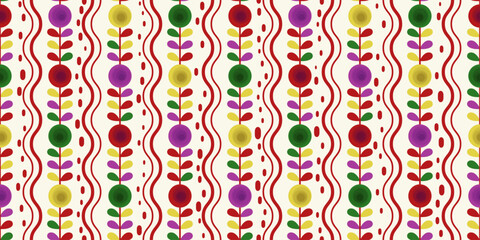 Aufkleber - Floral pattern. Bright pattern of petals and round abstract flowers. Vector and seamless pattern of vertical flowers.