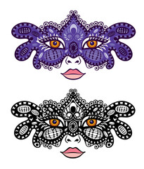 Wall Mural - Set of isolated mask for Mardi Gras carnival. Masque for masquerade festival. Opera and theater costume element