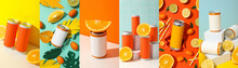 Collage Of Photos Of An Orange Drink