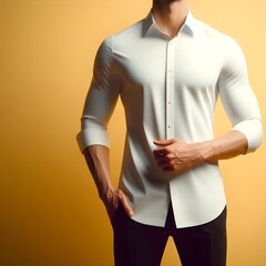 Man model wear clean white t-shirts on yellow background,mock-up,cool posture 