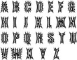 Alphabet font with sharp letters in punk or rock music style. Graffiti. Vector illustration of the alphabet stylized in matte metal