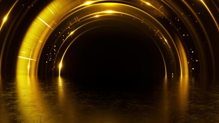 Poster - Award abstract background with shiny golden particles and lights. Bright celebration motion template with glowing effect neon flares and sparkles for winner concept. Seamless loop.