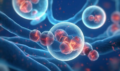 Wall Mural - 3d rendering of Human cell or Embryonic stem cell microscope background, Generative AI