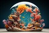 Fototapeta Do akwarium - Crystal-clear underwater tunnel with marine life and colorful corals, Generative AI