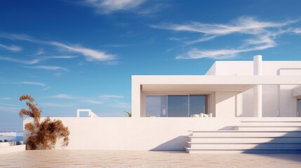 Poster - Villa building with a a white minimalistic paint on a sunny blue sky.