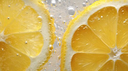 Wall Mural - Detail of carbonated water with lemon wedge inside close up