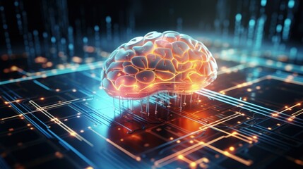 Poster - Artificial intelligence, AI, cyber brain. Digital mind 3D illustration. Neural connections and data analysis network structure