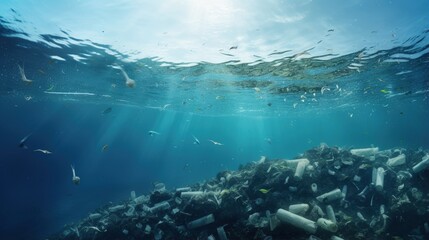 Poster - Plastic water bottles pollution in ocean (Environment concept)