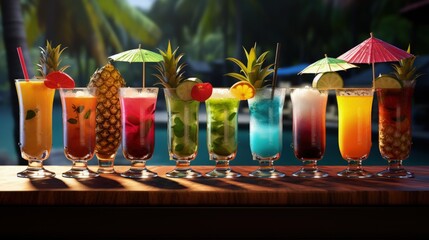 Aufkleber - different types of tropical cocktails, summer style tiki bar drinks