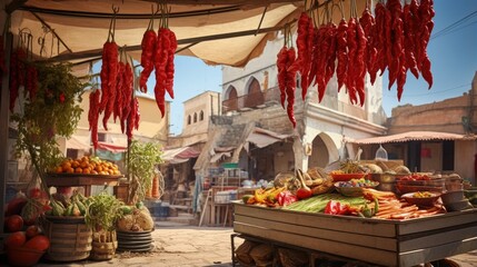 Poster - Hot chilli peppers on an outdoor market stall in the city of Gaziantep of Turkey country