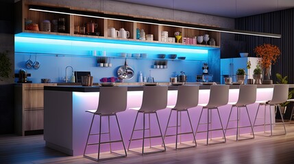 Aufkleber - Modern Kitchen with colored lights - 3D Illustration