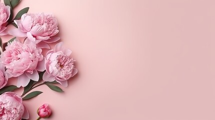 Poster - Beautiful peony flowers on pink background. Aesthetic minimalist flower composition. Valentine's Day, Mother's Day holiday concept