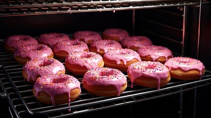 Aufkleber - Pink doughnuts on the baking rack. Valentine's Day concept.