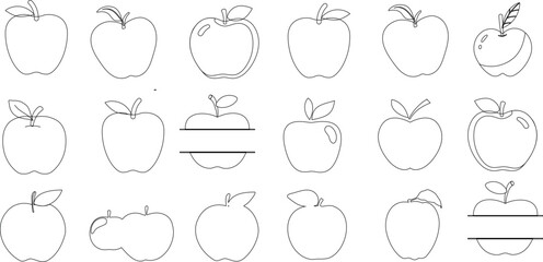 Wall Mural - Apple vector illustration set, perfect for web design, graphic design. Different styles and variations, black and white, simple, minimalist, modern, trendy, flat, geometric, abstract, doodle.