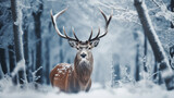 Fototapeta Zwierzęta - Deer nature white winter snow