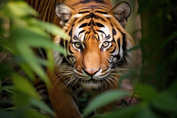 Wall Mural - portrait of sumatran tiger in a jungle (panthera tigris sumatrae)