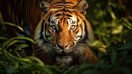 Wall Mural - portrait of sumatran tiger in a jungle (panthera tigris sumatrae)