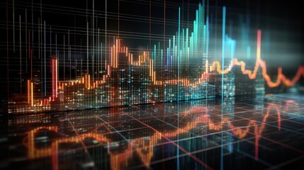 Poster - Digital data financial investment trends, Financial business diagram with charts and stock numbers showing profits and losses over time dynamically, Business and finance. 3d rendering
