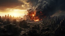 The Doomsday Scene Of A Catastrophe, 3D Illustration.